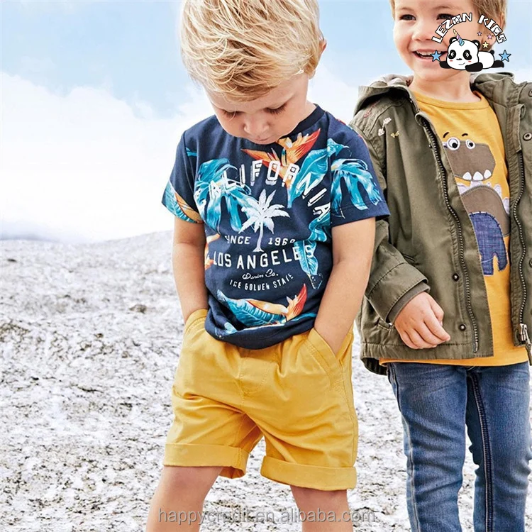 LEZONKIDS - Conjuntos de Roupas Infantis no Atacado 2-7 Anos Roupas Casuais Conjunto de Roupas de Meninos Camiseta Estampada Shorts de Algodão Conjuntos Infantis